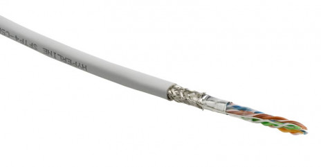 Hyperline SFUTP4-C5E-S24-IN-LSZH-WH-305 (305 м) Кабель витая пара, экранированный SF/UTP, общий экран оплетка и фольга, категория 5e, 4 пары 24 AWG, 4х2х0,51 мм, однопроволочные жилы, LSZH, нг(А)-HF, внутр.-40°C – +75°C, белый, системная гарантия 25 лет