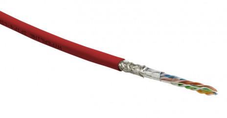 Hyperline SFUTP4-C5E-S24-IN-LSZH-RD-305 (305 м) Кабель витая пара, экранированный SF/UTP, общий экран оплетка и фольга, категория 5e, 4 пары 24 AWG, 4х2х0,51 мм, однопров.жилы, LSZH, нг(А)-HF, внутр.-40°C – +75°C, красный, системная гарантия 25 лет