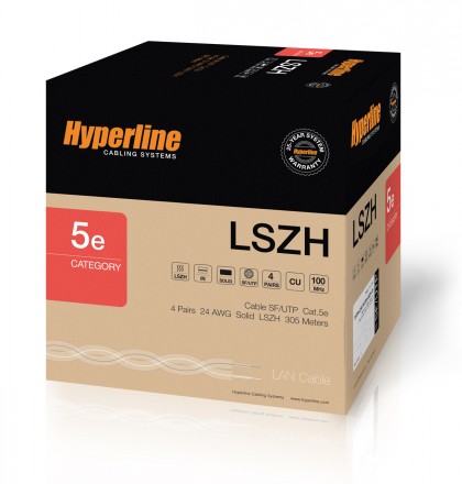 Hyperline SFUTP4-C5E-S24-IN-LSZH-RD-305 (305 м) Кабель витая пара, экранированный SF/UTP, общий экран оплетка и фольга, категория 5e, 4 пары 24 AWG, 4х2х0,51 мм, однопров.жилы, LSZH, нг(А)-HF, внутр.-40°C – +75°C, красный, системная гарантия 25 лет - фото 3