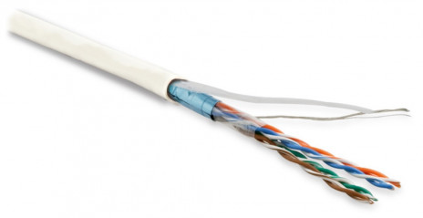 Hyperline FUTP4-C5E-P26-IN-LSZH-WH-305 (305 м) Кабель витая пара, экранированный F/UTP, общий экран фольга, категория 5e, 4 пары 26 AWG, 4х2х0,48 мм, многопроволочные жилы, LSZH, нг(А)-HF, внутренний -40°C – +75°C, белый