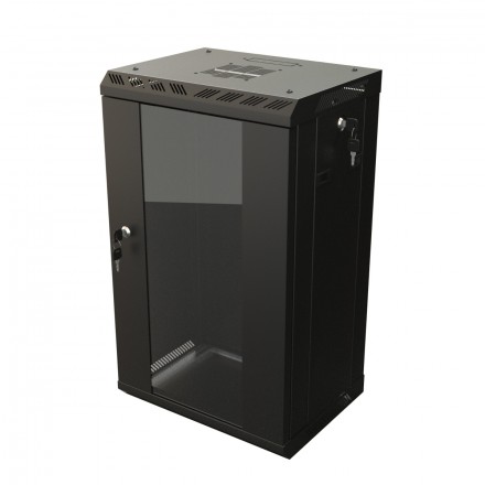 Hyperline TDB-12U-GP-RAL9004 Шкаф настенный 10'', 12U, 649,5х390х300, уст. размер 254 мм, со стеклянной дверью, открывающиеся стенки, возможность установки вентилятора, цвет черный (RAL 9004) (собранный) - фото 2
