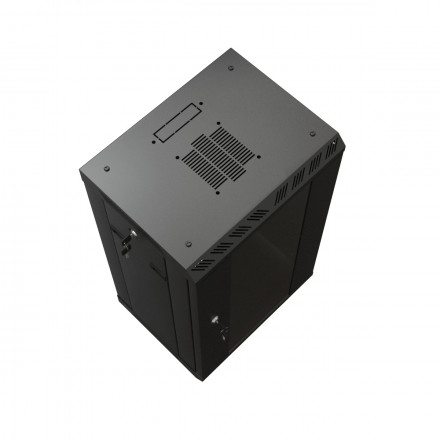 Hyperline TDB-12U-GP-RAL9004 Шкаф настенный 10'', 12U, 649,5х390х300, уст. размер 254 мм, со стеклянной дверью, открывающиеся стенки, возможность установки вентилятора, цвет черный (RAL 9004) (собранный) - фото 3