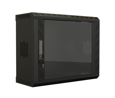 Hyperline TWS-0625-GP-RAL9004 Шкаф настенный 19-дюймовый (19"), 6U, 367х600х250, со стеклянной дверью, несъемные боковые панели, цвет черный (RAL 9004) (собранный)