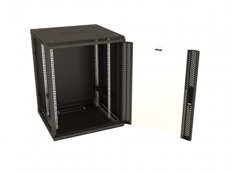 Hyperline TWB-1245-GP-RAL9004 Шкаф настенный 19-дюймовый (19"), 12U, 650x600х450мм, стеклянная дверь с перфорацией по бокам, ручка с замком, цвет черный (RAL 9004) (разобранный) - фото 6