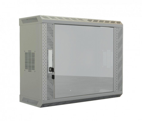 Hyperline TWS-1225-GP-RAL7035 Шкаф настенный 19-дюймовый (19"), 12U, 650х600х250, со стеклянной дверью, несъемные боковые панели, цвет серый (RAL 7035) (собранный)