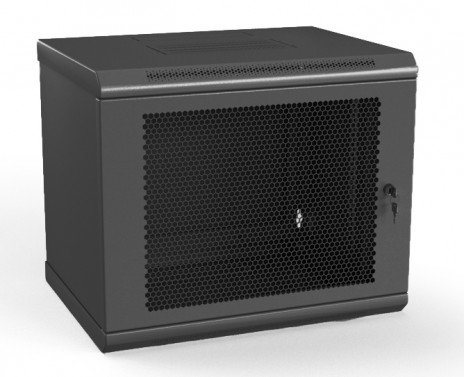 Hyperline TWL-0645-SD-RAL9004 Шкаф настенный 19-дюймовый (19"), 6U, 367x600х450мм, металлическая перфорированная дверь, несъемные стенки, 1 пара профилей, цвет черный (RAL 9004) (собранный)