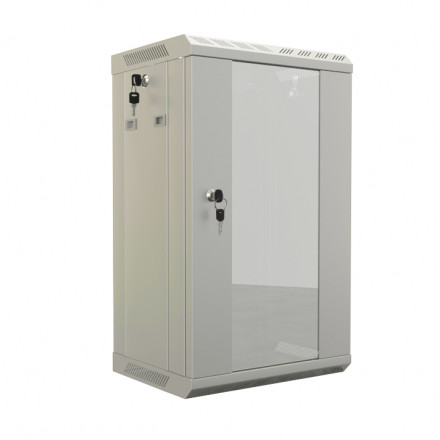 Hyperline TDB-15U-GP-RAL7035 Шкаф настенный 10'', 15U, 774,5х390х300, уст. размер 254 мм, со стеклянной дверью, открывающиеся стенки, возможность установки вентилятора, цвет серый (RAL 7035) (собранный)