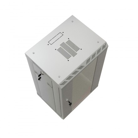 Hyperline TDB-6U-GP-RAL7035 Шкаф настенный 10'', 6U, 366,5х390х300, уст. размер 254 мм, со стеклянной дверью, открывающиеся стенки, возможность установки вентилятора, цвет серый (RAL 7035) (собранный) - фото 3