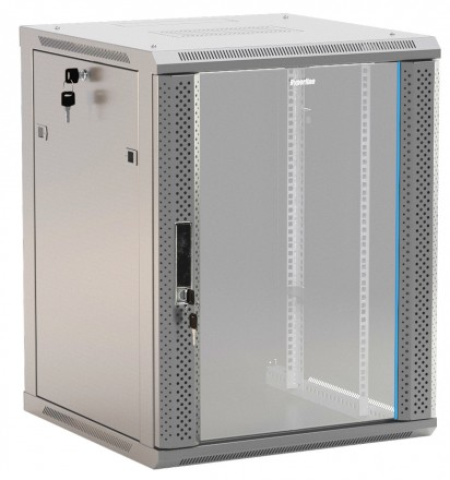 Hyperline TWB-0966-GP-RAL7035 Шкаф настенный 19-дюймовый (19"), 9U, 500x600х600мм, стеклянная дверь с перфорацией по бокам, ручка с замком, цвет серый (RAL 7035) (разобранный)