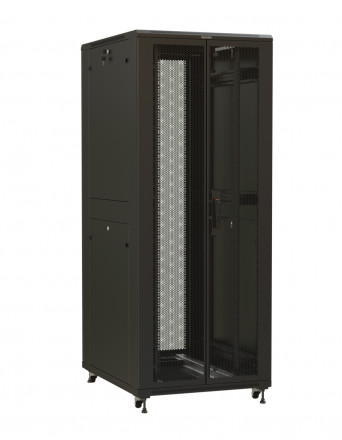 Hyperline TTR-4268-DD-RAL9005 Шкаф напольный 19-дюймовый, 42U, 2055x600х800 мм (ВхШхГ), передняя и задняя распашные перфорированные двери (75%), ручка с замком, цвет черный (RAL 9005) (разобранный)