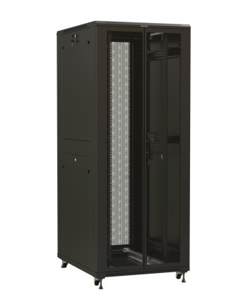 Hyperline TTR-4788-DD-RAL9005 Шкаф напольный 19-дюймовый, 47U, 2277x800х800 мм (ВхШхГ), передняя и задняя распашные перфорированные двери (75%), ручка с замком, 2 вертикальных кабельных организатора, цвет черный (RAL 9005) (разобранный)