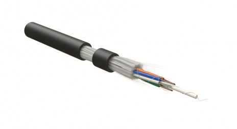 Hyperline FO-PDM-OUT-9S-8-PE-BK Кабель волоконно-оптический 9/125 (SMF-28 Ultra) одномодовый, 8 волокон, армированный стекловолокном, многомодульная конструкция (multi loose tube), самонесущий, для внешней прокладки, 3кН, PE, -60°С - +70°С, черный