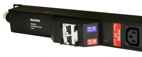 Hyperline SHE-36IEC-6BIEC-B-2.5PVB Блок розеток, вертикальный, 36 розеток IEC320 C13, 6 розеток IEC320 C19, автоматический выключатель, кабель питания 2.5м (3х4.0мм2) с вилкой IEC 60309 32A (2P+E), 250В, корпус алюминий, черный - фото 2