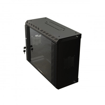 Hyperline TWS-1225-GP-RAL9004 Шкаф настенный 19-дюймовый (19"), 12U, 650х600х250, со стеклянной дверью, несъемные боковые панели, цвет черный (RAL 9004) (собранный) - фото 3