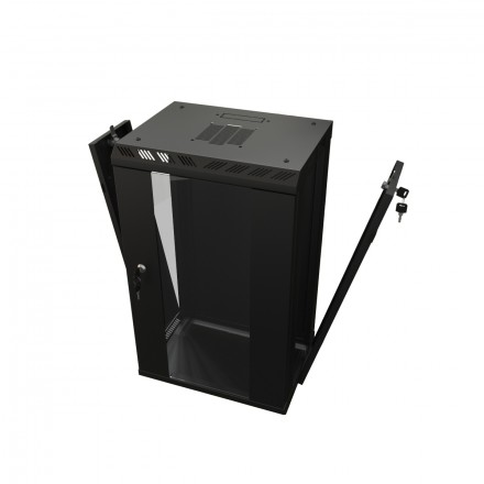 Hyperline TDB-12U-GP-RAL9004 Шкаф настенный 10'', 12U, 649,5х390х300, уст. размер 254 мм, со стеклянной дверью, открывающиеся стенки, возможность установки вентилятора, цвет черный (RAL 9004) (собранный) - фото 4