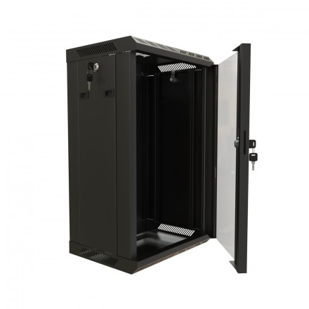 Hyperline TDB-12U-GP-RAL9004 Шкаф настенный 10'', 12U, 649,5х390х300, уст. размер 254 мм, со стеклянной дверью, открывающиеся стенки, возможность установки вентилятора, цвет черный (RAL 9004) (собранный) - фото 6