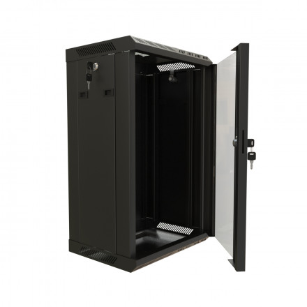 Hyperline TDB-6U-GP-RAL9004 Шкаф настенный 10'', 6U, 366,5х390х300, уст. размер 254 мм, со стеклянной дверью, открывающиеся стенки, возможность установки вентилятора, цвет черный (RAL 9004) (собранный) - фото 6