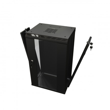 Hyperline TDB-9U-GP-RAL9004 Шкаф настенный 10'', 9U, 499,5х390х300, уст. размер 254 мм, со стеклянной дверью, открывающиеся стенки, возможность установки вентилятора, цвет черный (RAL 9004) (собранный) - фото 4