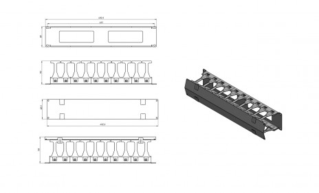 Hyperline CMF-2U-FPL106-MCOV-RAL9005 Кабельный организатор с крышкой, глубина 106 мм, 19", 2U - фото 6