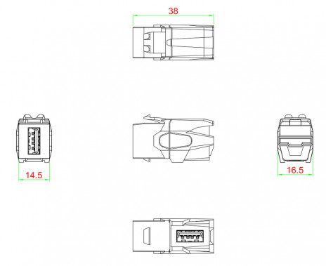 Hyperline KJ1-USB-VA3-WH Вставка формата Keystone Jack с проходным адаптером USB 3.0 (Type A), 90 градусов, ROHS, белая - фото 3