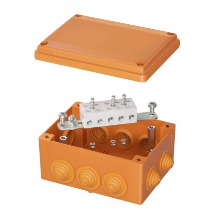 DKC / ДКС FSB21516 Коробка ответвительная FS с кабельными вводами и клеммниками, номинально 150х110х70мм, 10 вводов, max ф25мм, 5р, 450V, 30A, 16мм.кв, термопласт, IP55, RAL 2003