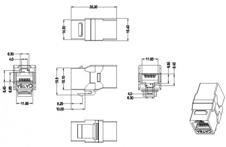Hyperline CA2-KJ-C6A-BK Проходной адаптер (coupler), RJ-45(8P8C) формата Keystone Jack, категория 6a, 4 пары, черный - фото 2