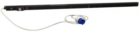 Hyperline SHE-20IEC-4BIEC-B-3PVB Блок розеток, вертикальный, 20 розеток IEC320 C13, 4 розетки IEC320 C19, автоматич. выключатель, кабель питания 3м (3х4.0мм2) с вилкой IEC 60309 32А (2х16A) (2P+E), 250В, корпус алюминий, черный - фото 2