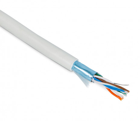 Hyperline FUTP4-C5E-P26-IN-PVC-WH-305 (305 м) Кабель витая пара, экранированный F/UTP, общий экран фольга, категория 5e, 4 пары 26 AWG, 4х2х0,48 мм, многопроволочные жилы, PVC, нг(А)-LS, внутренний -20°C – +75°C, белый