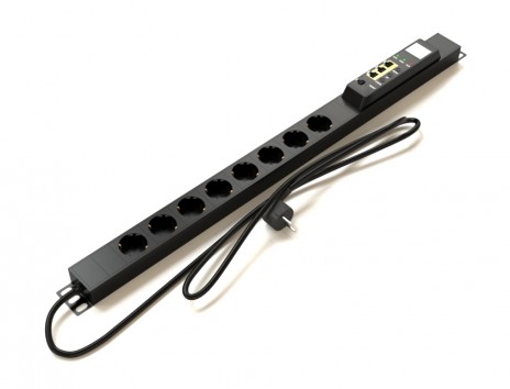 Hyperline IP-PDU-2017IFIA-110-0800D Блок розеток управляемый IP-PDU, вертикальный, 8 розеток DIN49440, 230V, 16А, кабель питания 3х1.5 мм2, 3 м, вилка DIN49441, 677x44.4 x44.4 мм