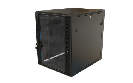 Hyperline TWB-1268-GP-RAL9004 Шкаф настенный 19-дюймовый (19"), 12U, 650x600х800мм, стеклянная дверь с перфорацией по бокам, ручка с замком, цвет черный (RAL 9004) (разобранный) - фото 2