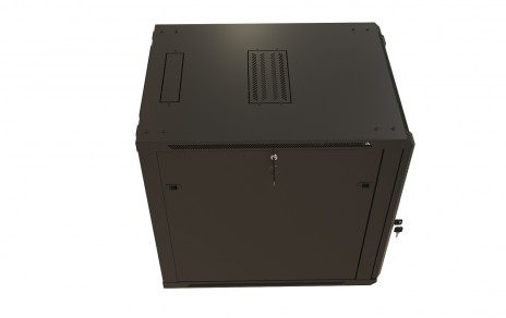 Hyperline TWB-1268-GP-RAL9004 Шкаф настенный 19-дюймовый (19"), 12U, 650x600х800мм, стеклянная дверь с перфорацией по бокам, ручка с замком, цвет черный (RAL 9004) (разобранный) - фото 4
