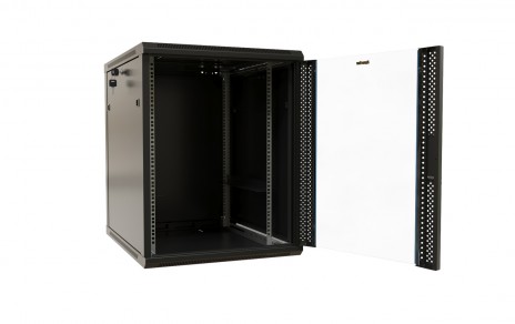 Hyperline TWB-1268-GP-RAL9004 Шкаф настенный 19-дюймовый (19"), 12U, 650x600х800мм, стеклянная дверь с перфорацией по бокам, ручка с замком, цвет черный (RAL 9004) (разобранный) - фото 5