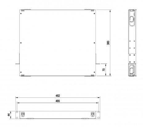 Hyperline FO-19BX-1U-D1-3xSLT-W120H32-EMP Патч-панель 19” универсальная, пустой корпус, 1U, 1 выдвижной лоток (drawer 1U), 3 слота (3х1), вмещает 3 FPM панели с адаптерами или 3 CSS оптические кассеты 120х32 мм - фото 2