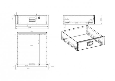 Hyperline TDR3-3U-460-RAL9004 Полка (ящик) для документов с замком, 3U, 133х483х460мм (ВхШхГ), цвет черный (RAL 9004) - фото 6