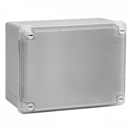 DKC / ДКС 53920 Коробка ответвительная с гладкими стенкамии и низкой прозрачной крышкой, номинально 120х80х50мм, муфты и кабельные зажимы не входят в комплект, пластик, IP56, RAL 7035