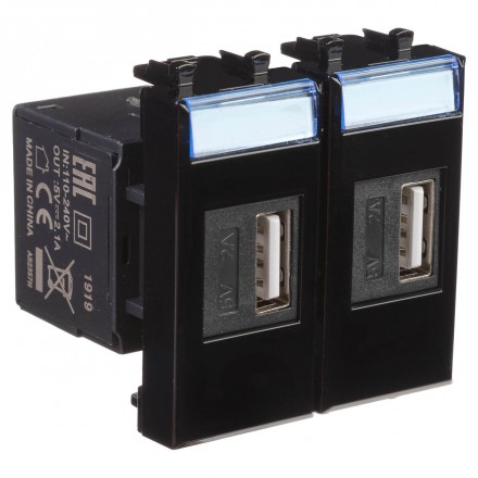 DKC / ДКС 4402542 USB зарядное устройство "Черный квадрат", 2.1А, 2 мод., Avanti - фото 2