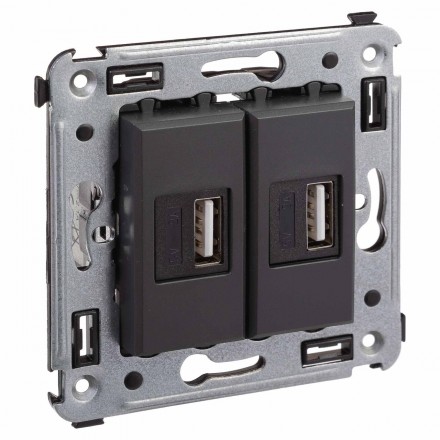 DKC / ДКС 4412543 USB зарядное устройство в стену, черный матовый, Avanti - фото 2