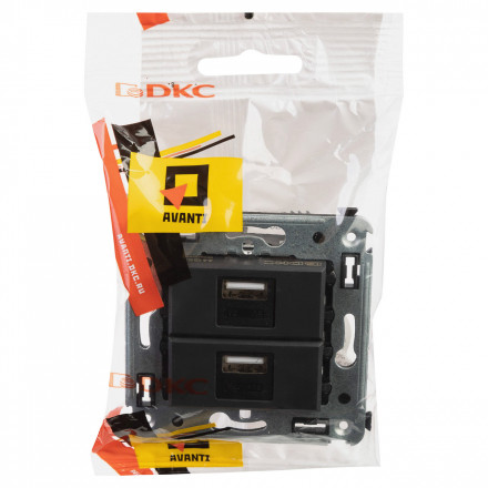 DKC / ДКС 4412543 USB зарядное устройство в стену, черный матовый, Avanti - фото 5