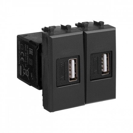 DKC / ДКС 4412542 (Заказная) USB зарядное устройство модульное, черный матовый, 2 модуля, Avanti - фото 2