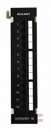 REXANT 04-0020 Патч-панель настенная, 12 портов RJ-45, категория 5е, UTP неэкранированная, черная