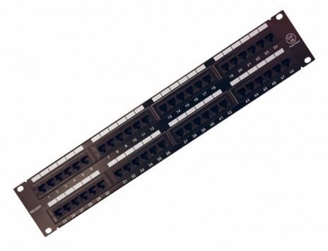 REXANT 04-0022 Патч-панель 19", 2U, 48 портов RJ-45, категория 5e, UTP неэкранированная, черная