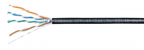 Cabeus UTP-4P-Cat.5e-SOLID-OUT-LSZH-UV Кабель витая пара UTP (U/UTP), категория 5e, 4 пары (24 AWG), одножильный, для внутренней/внешней прокладки (+75 C - -40), LSZH-UV (305 м)