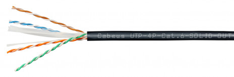 Cabeus UTP-4P-Cat.6-SOLID-OUT-LSZH-UV Кабель витая пара UTP (U/UTP), категория 6, 4 пары (23 AWG), одножильный, для внутренней/внешней прокладки (+75 C - -40), LSZH-UV (305 м)