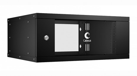 Cabeus WSC-05D-4U55/45-BK Шкаф телекоммуникационный настенный 19" 4U, серия LIGHT разборный, дверь стекло, цвет черный