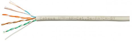 Cabeus UTP-4P-Cat.5e-PATCH-GY Кабель витая пара UTP (U/UTP), категория 5e, 4 пары, (24 AWG), многожильный (patсh), PVC нг(А)-LS, серый (305 м)