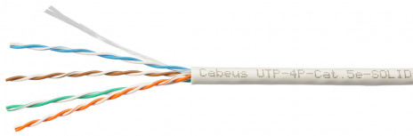 Cabeus UTP-4P-Cat.5e-SOLID-LSLTx-GY Кабель витая пара UTP (U/UTP), категория 5e, 4 пары (24 AWG), одножильный, нг(А)-LSLTx, серый (305 м), системная гарантия 25 лет.