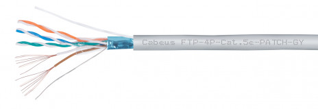 Cabeus FTP-4P-Cat.5e-PATCH-GY Кабель витая пара FTP (F/UTP), категория 5e, 4 пары, (26 AWG), многожильный (patсh), PVC нг(А)-LS, серый (305 м)