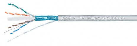 Cabeus FTP-4P-Cat.6-SOLID-GY Кабель витая пара экранированная FTP (F/UTP), категория 6, 4 пары (23 AWG), одножильный (305 м), PVC нг(А)-LS