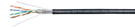 Cabeus SFTP-4P-Cat.5e-SOLID-OUT-LSZH-UV Кабель витая пара экранированная SFTP (SF/UTP), категория 5e, 4 пары (24 AWG), одножильный, для внутренней/внешней прокладки (+75 C - -40 C), LSZH-UV (305 м)