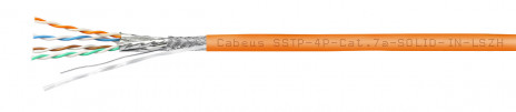 Cabeus SSTP-4P-Cat.7a-SOLID-IN-LSZH Кабель экранированная витая пара SSTP (S/FTP), категория 7a (расширенный диапазон рабочих частот до 1000MHz), 4 пары (23 AWG), одножильный (solid), LSZH, нг(А)-HF, (305 м)